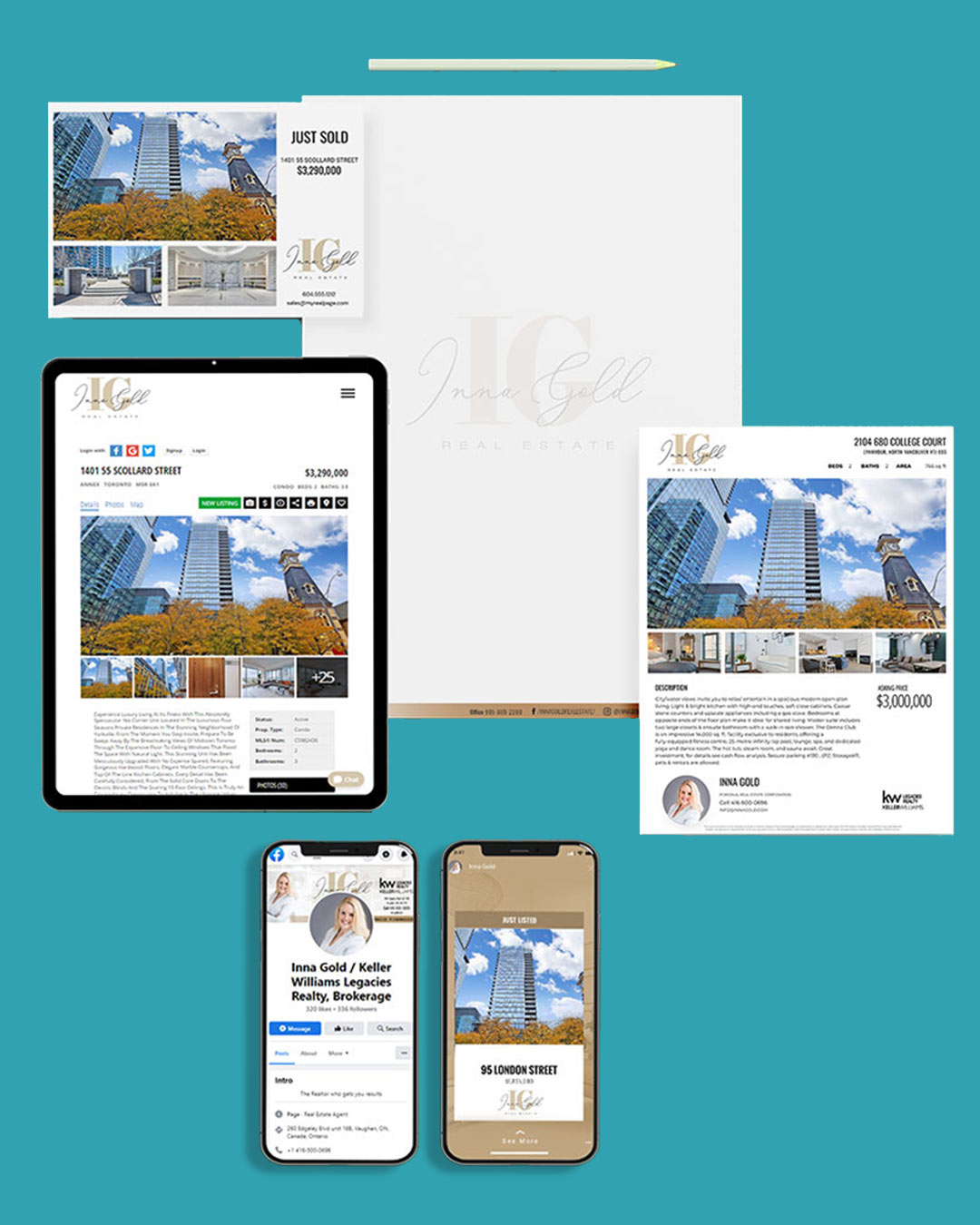 Print media templates for real estate agents — feature sheets and postcards